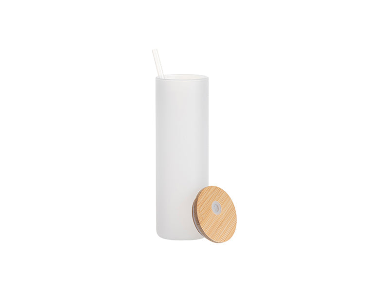 Craft Express 6-Pack 20oz Frosted Glass Skinny Tumbler w/Straw & Bamboo Lid - Craft Express Canada